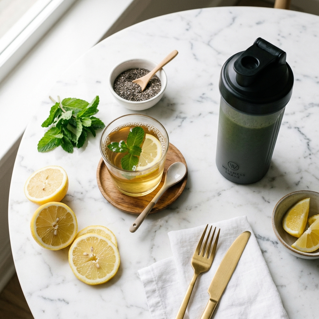 Sağlıklı beslenme tabak ve Herbalife Shake